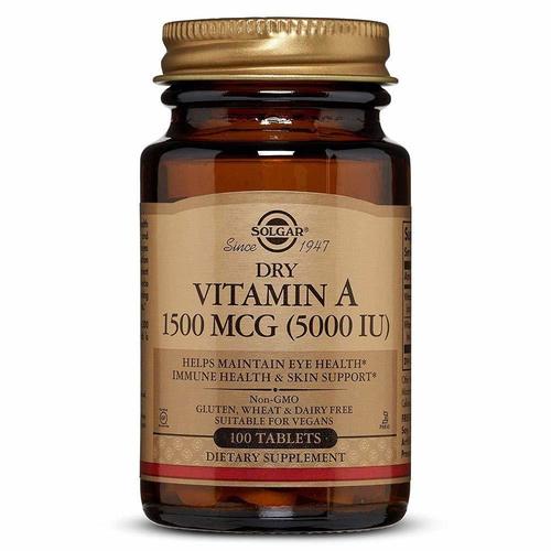 Solgar Dry Vitamin A - 1500 mcg, 100 Tablets | Vegetarian, Gluten Free, Promotes Healthy Growth