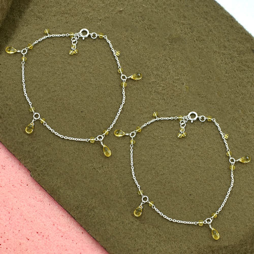 Mz At-20156 Yellow Citrine Gemstone Anklet 925 Sterling Silver Handmade Beaded Gemstone Anklet Gender: Women