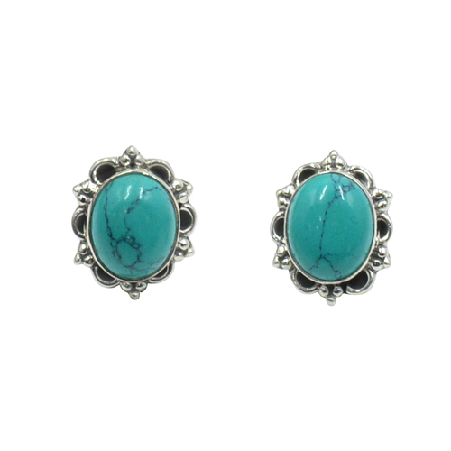 Mz Er-2502 925 Sterling Silver Natural Tibet Turquoise Oval Shape Gemstone Stud Earring For Women Gender: Unisex