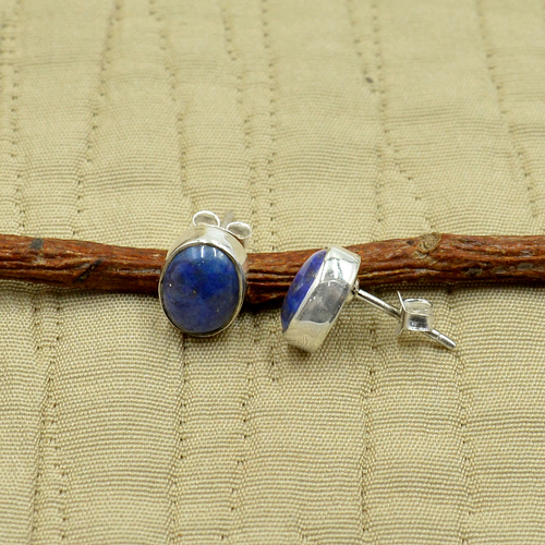 MZ ER-2505 925 Sterling Silver Natural Blue Lapis Lazuli Oval Shape Gemstone Stud Earring For Women