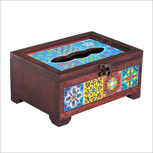 Multicolor Wooden Tile Tissue Box
