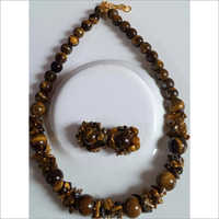 Tiger Eye Stone Necklace With Earrings