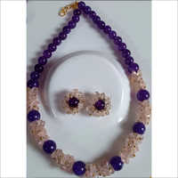 Amethyst Stone Necklace With Earrings