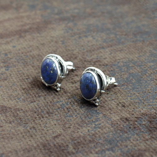 Mz Er-2518 925 Sterling Silver Natural Blue Lapis Lazuli Oval Shape Gemstone Stud Earring For Women Weight: 3.1 Grams (G)