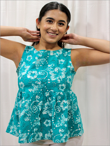 Batik Peplum Schiffli Blouse