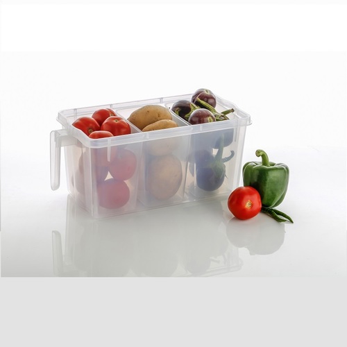 3 Section Clear Storage Organizer With Lid - Plastic, 32 x 15 x 15 Cm | Ideal Kitchen Usage, Compact Design with Lid for Efficient Storage