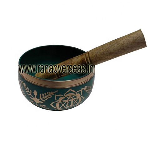 Brass Metal Singing Bowl With Stick Green Finish