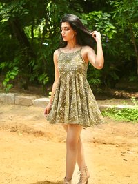Batik Peplum Dress in Mehendi & Multi Blue