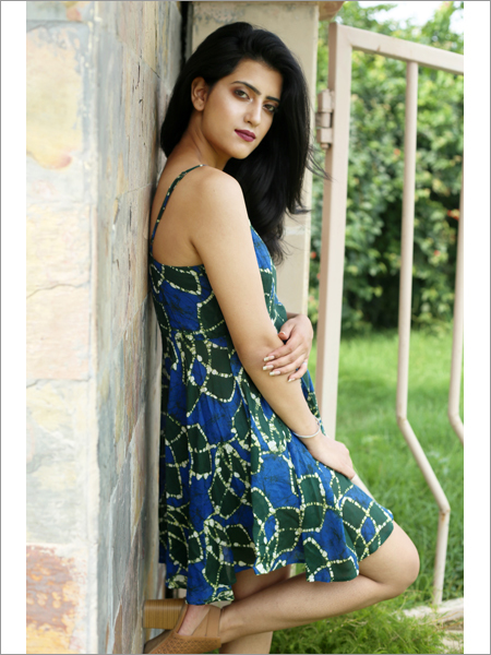 Batik Peplum Dress in Mehendi & Multi Blue