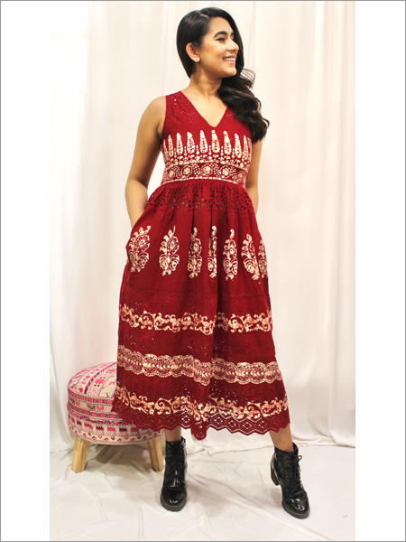 Batik Schiffli Dress in Cotton