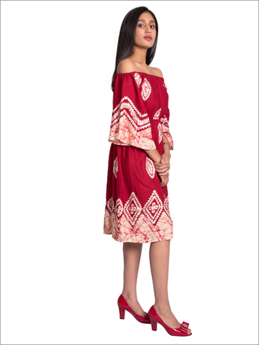 Batik Off Shoulder Dress With Embroidery