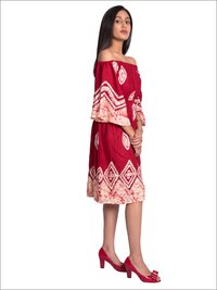 Batik Off Shoulder Dress With Embroidery