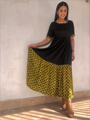 Maxi Dress With An Elegant Batik Flared Panel