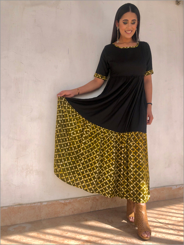 Maxi Dress with an Elegant Batik Flared Panel