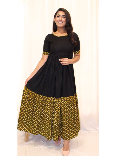 Maxi Dress with an Elegant Batik Flared Panel