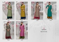 Washable Rich Look Russian Silk Satin Fancy Hand  Work Kurti With Plazzo