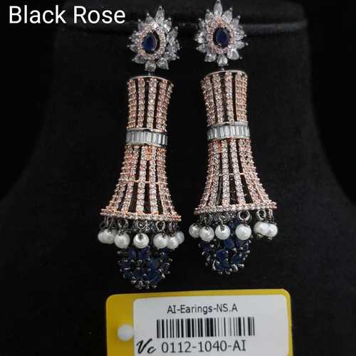 Black Rose American Diamond Earrings Excellent