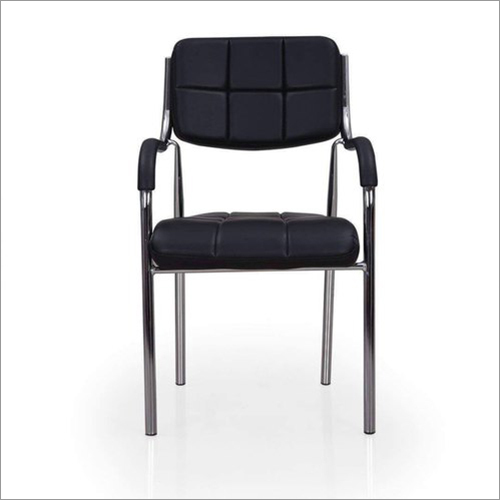 Office Visitor Chair - Black Finish | Sleek Design, Modern Silver Accents, Comfortable Seating