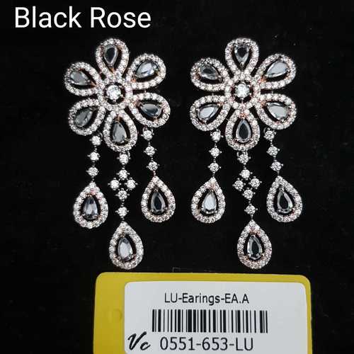 Ad Earrings - Gold-Plated Metal 2x2 cm, Silver | Floral Design, American Diamonds, Post Fastening