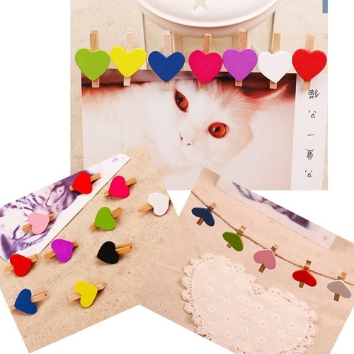 50 Pcs Heart Design Wooden Picture Holder Clips - Wooden Material, Dimensions: 3.5 x 1.2 x 1 Cm Each, Random Shade | Includes 50 Decorative Clips for Photos