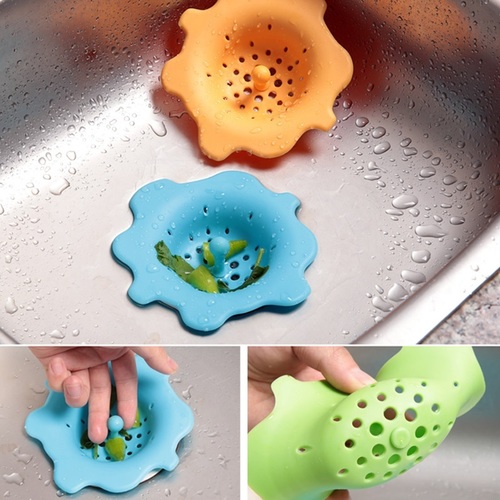 Flower Shape Wash Drain Hair Catcher - Silicone, 14.4 x 3.5 Cm Dimensions, Random Shade | Effective Kitchen Hair Catching Solution