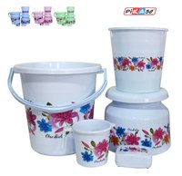 Bathroom Plastic Bucket Set 5 - Color: White