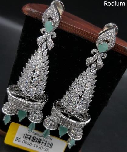 American Diamond Earrings with Rhodium Plating