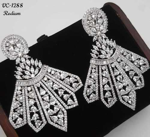American Diamond Earrings - Rhodium Plated With Exquisite Stones | Excellent Diamond Cut, Filled Diamonds For Special Occasions