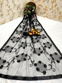 Ladies Flower Net Saree - Multi Colour, Heavy Chian Embroidery Work With Beautiful 3d Flower | Versatile For Rainy, Spring, Summer, Winter Seasons, Bollywood Style