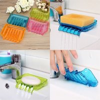 Plastic Waterfall Suction Soap Tray - 13x9x2 Cm, Random Color, Lightweight 50 Gms Ideal For Bathroom Use