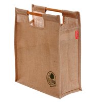 Re-Useable Pp Laminated Jute Shopping Bag With Bamboo Straight Handle