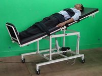 Tilt Table, Adult (electric Operated With Activity Tray) - Metal, 195x61x80cm, Light Cream Color, 220v Ac Power, Foam Padded With Straps, Removable Footboard, 120kg Capacity | Features Lockable Castors, Adjustable 0-90 Degree Tilt