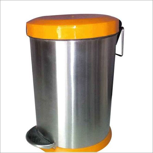 SS Plain Pedal Bin With Orange Dome Lid