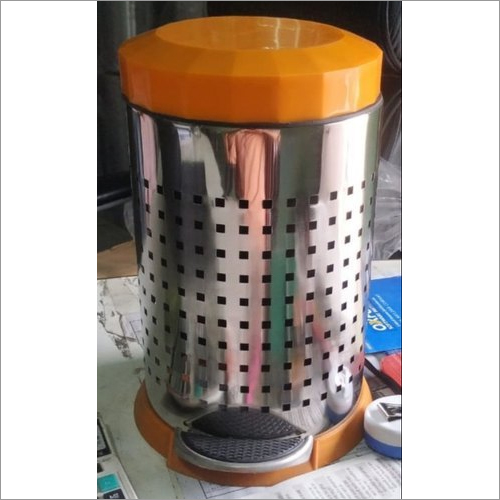 SS Perforated Pedal Bin With Orange Dome Lid