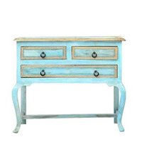 Antique Wooden Table - Mango Wood, 36" W X 16" D X 30" H | Distressed Blue Finish, 3 Drawers, No Assembly Required