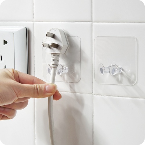5 Pcs Adhesive Plug Socket Holder - Plastic Material, Dimensions: 6x6x2 Cm | Ideal for Kitchen Use, Random Shade Design