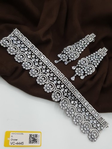 American Diamond Necklace Set Black Rose Plating