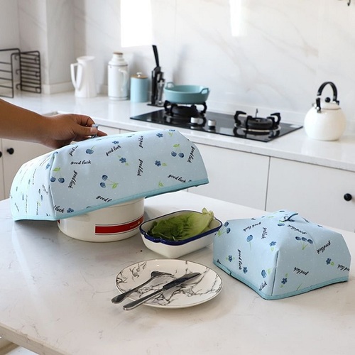 Insulated Food Cover Small Cherry Print (Blue) - Oxford Cloth + Thermal Aluminum, 8.5x9.2x7.2 cm | Versatile Kitchen Use, Lightweight Design, Attractive Cherry Motif