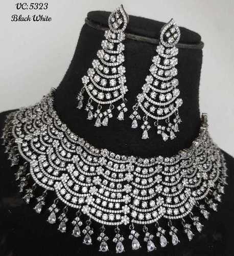 American Diamond Necklace Set Rhodium Plating