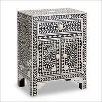 Bone Inlay Bedside Cabinet - Wood, 40cm X 30cm X 60cm | Classic Floral Pattern, Slim Top Drawer, Ample Storage