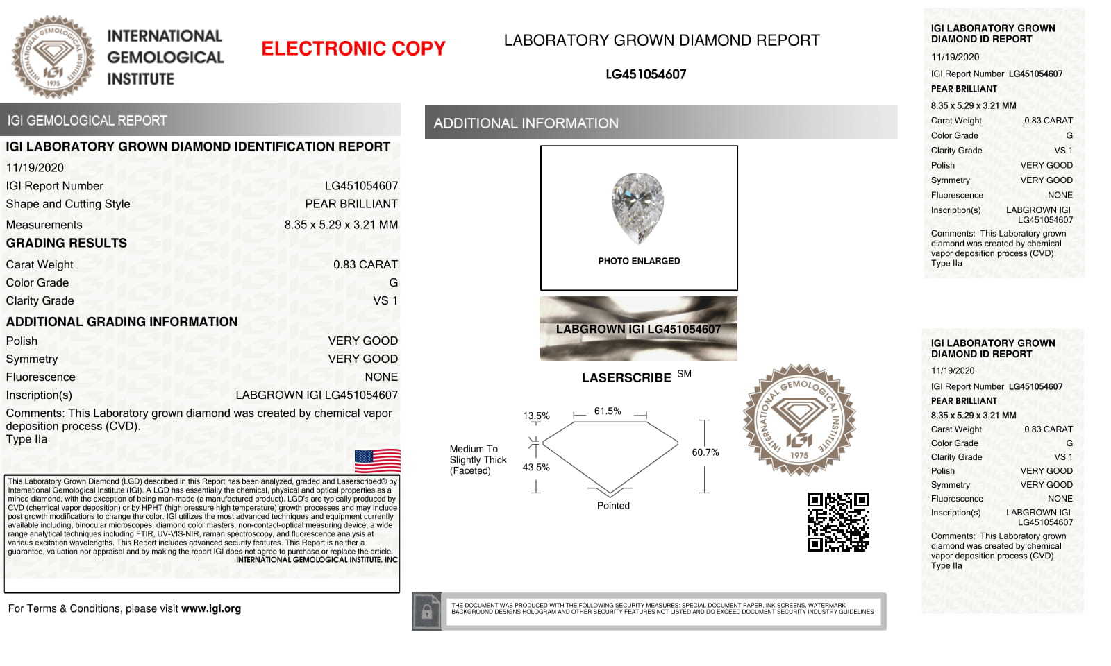 Pear 0.83ct G VS1 IGI Certified CVD Lab Grown Diamond 514292022 ES69