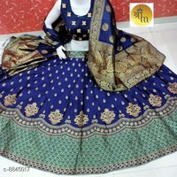 Wedding Lehenga - Banarasi Brocade Silk Fabric, Mini Order 9 PCS | Customized Size, Printed Pattern, Sleeveless Design, Dry Clean Only