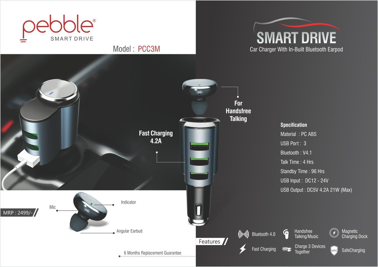 3 USB Port Car Charger With Wireless Earpod