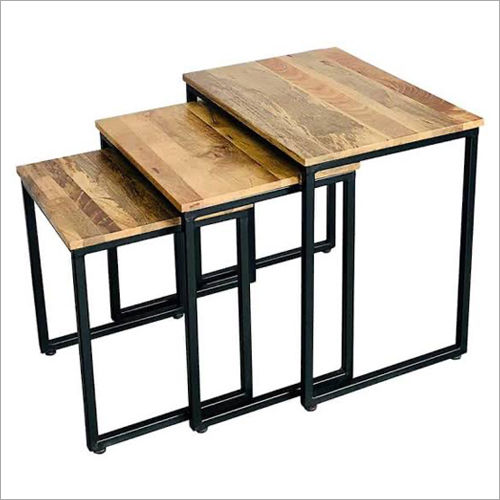 Black Wood Top And Metal Legs Coffee Table Set