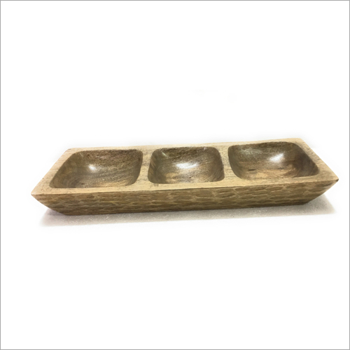 Natural Wooden 3 Compartment Tray