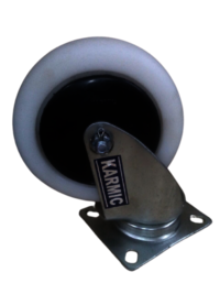 Sheet Metal Castor - 6x2 Inch, Solid White Polymer Wheel | Cast Iron, Load Capacity 700-800 Kg, Polished Finish, Heavy-duty For Rough Concrete Surfaces