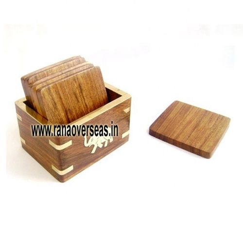 Wooden Carved Square Shape Coaster Set