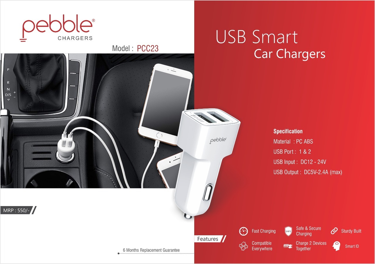 2 USB Port Car Charger With 1mtr Micro USB Cable