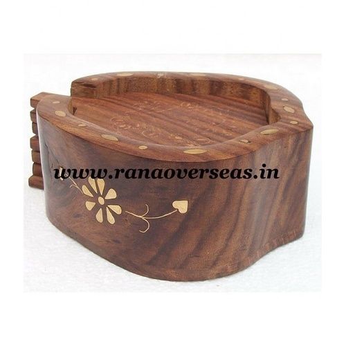 Wooden Carved Brass inlay Papaya Shape Coaster set