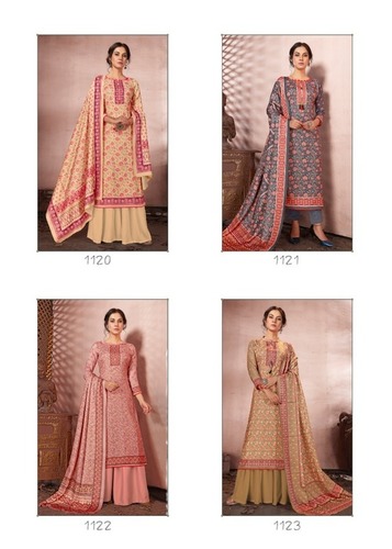Silk Pashmina Digital Printed Salwar Suits - Color: As Per Catalogue